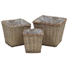 Wicker Planter Set 3pc Brown PE Lined Outdoor 32/22x27,26.5/18x24,20/14x20.5cm