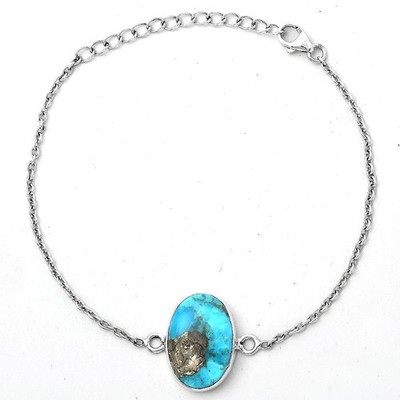Natürlicher Kingman Türkis mit Pyrit 925 Silber Armband Schmuck B-1023