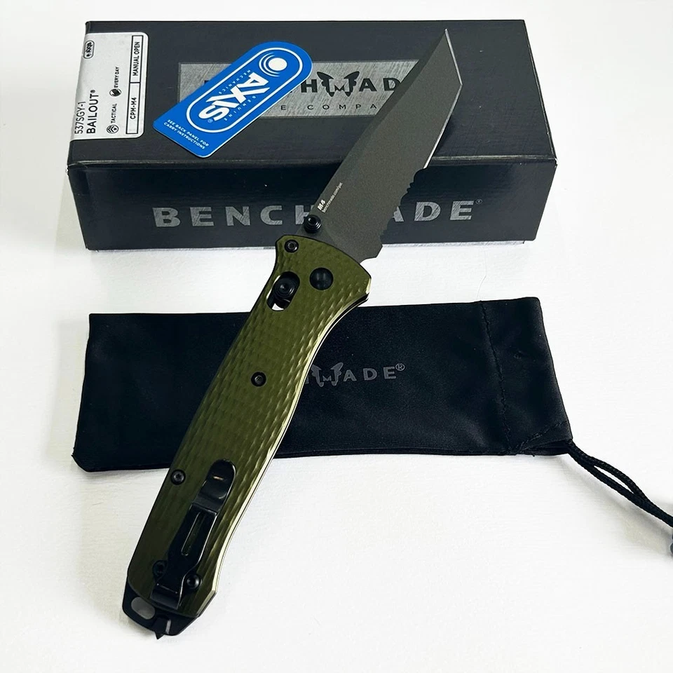 Benchmade 537SGY-1 Bailout Woodland Green Aluminum CPM-M4 Blade Folding Knife - Image 2 of 4