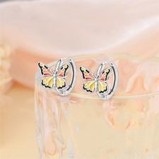 PANDACH Sterling Silver Tiny Butterfly Hoop Earrings for Women Jewelry Gifts