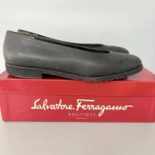 Salvatore Ferragamo Size 9C Black Flats Shoes Leather Made In Italy Ballet
