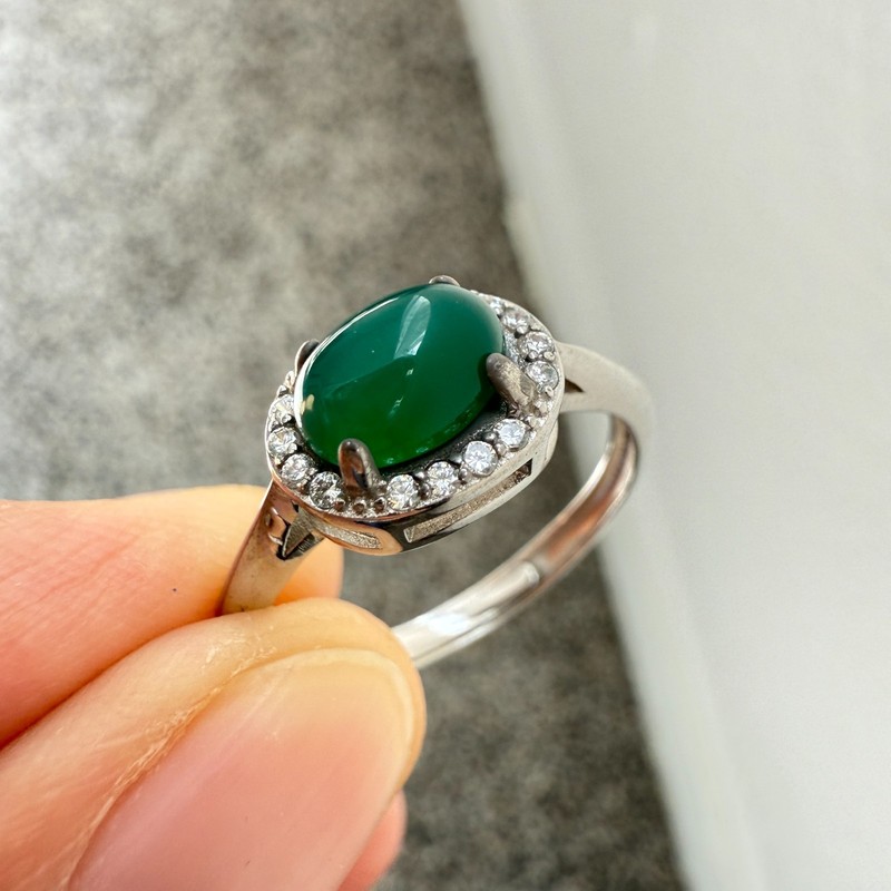 925 Sterling Silver Ring 7x5mm Natural Emerald Zircon Handmade Birthstone Gift