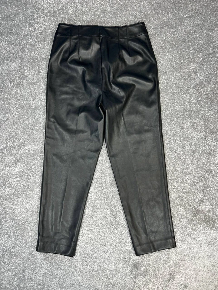 Pantalones de imitación de cuero para mujer Ann Taylor 6 negros forrados de lana tiro alto pierna recta Foto 2 de 4