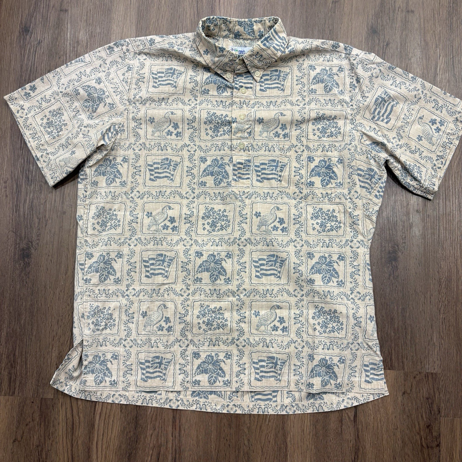Reyn Spooner Hawaiian Aloha Shirt Men's State Flag Bird Size Large