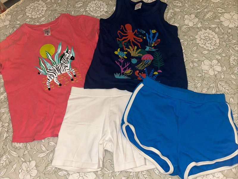Hanna Andersson 4 Pieces 2 Outfits 2 Shirts 2 Shorts Sz 130 8 Play Lot