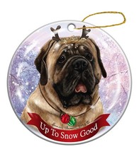 Holiday Pet Gifts Fawn Mastiff Reindeer Dog Porcelain Ornament