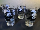 Vtg 1972 Set of 4 Panda Bears Cups Anchor Hocking Glass Juice Tumblers 4 Inch