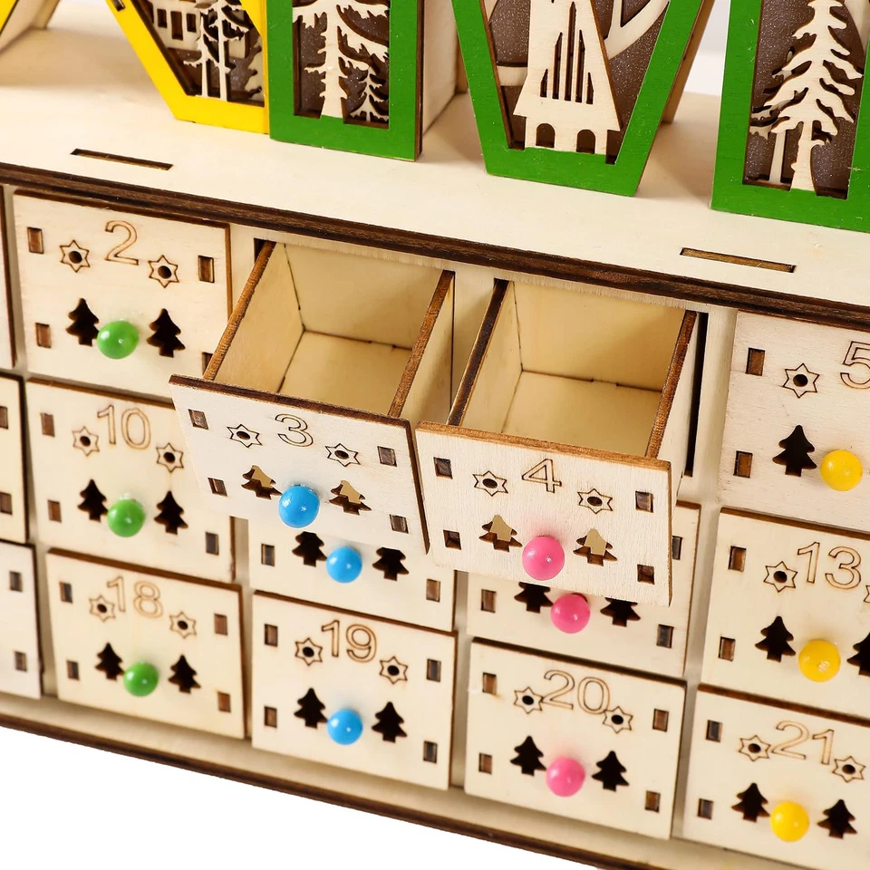 Wooden Christmas Advent Calendar 24 Drawers Fillable Reusable Holiday Countdown - Image 3 of 4