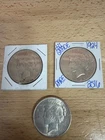 3 Peace Silver Dollars Lot 1922, 1924 & 1925 90% Silver Coins