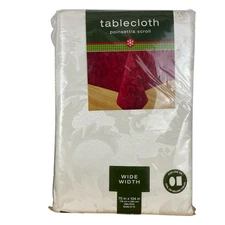Bed Bath & Beyond Poinsettia Scroll White 70” x 104” Oblong Tablecloth Farmhouse