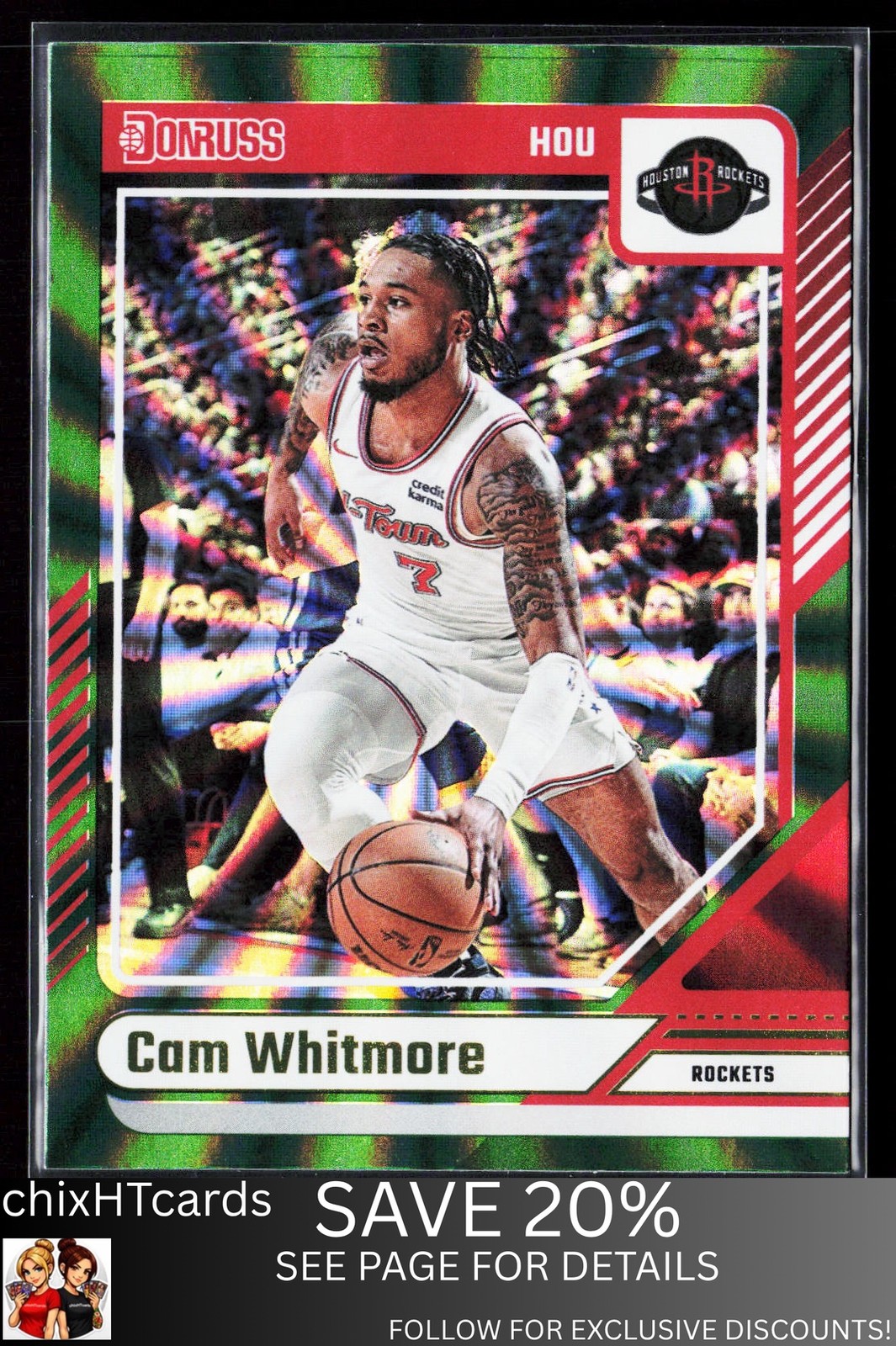 Cam Whitmore 2024-25 Donruss Holo Green Laser #167 Houston Rockets