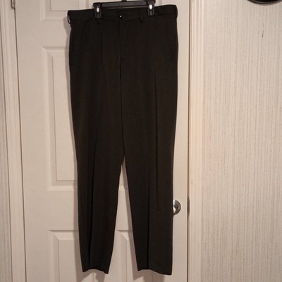 Izod Men's Size 34X32 Knit Dress Pants Dark Charcoal Flat Front Pockets EUC