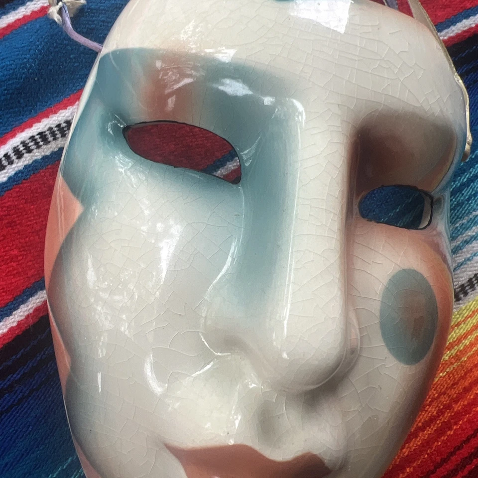 Máscara de pared vintage de cerámica decorativa arte arcilla años 80 Mardi Gras drama Foto 4 de 4