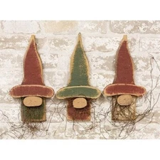 Rustic Wood Gnome Ornament Set/3 12x6 Distressed Decor Rust Brown Green CWI