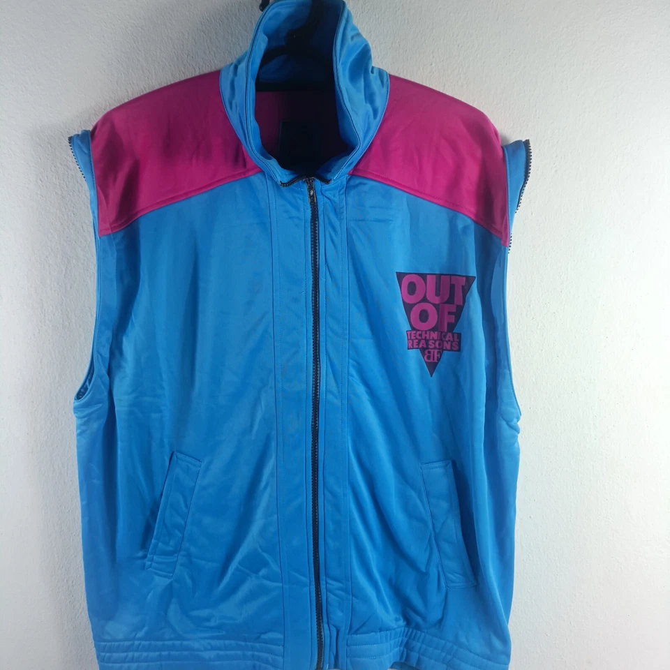 80s Track Jacket Men's Large Blue Pink Oversized World Campus - Image 3 of 4
