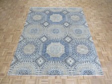 7'9 x 9'10 Hand Knotted Denim Blue Mamluk Oushak Peshawar Oriental Rug G7746