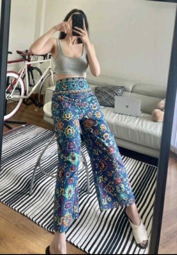 Women's Long Pants Cotton Multi-Color Thai Batik Sarong Floral Pattern Free Size - Picture 5 of 13