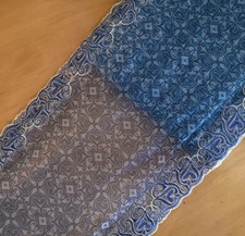 4.5 Yards 9.5" Wide Blue Grey Tulle Lace / Embroidered Navy,Yellwo Flower xh152