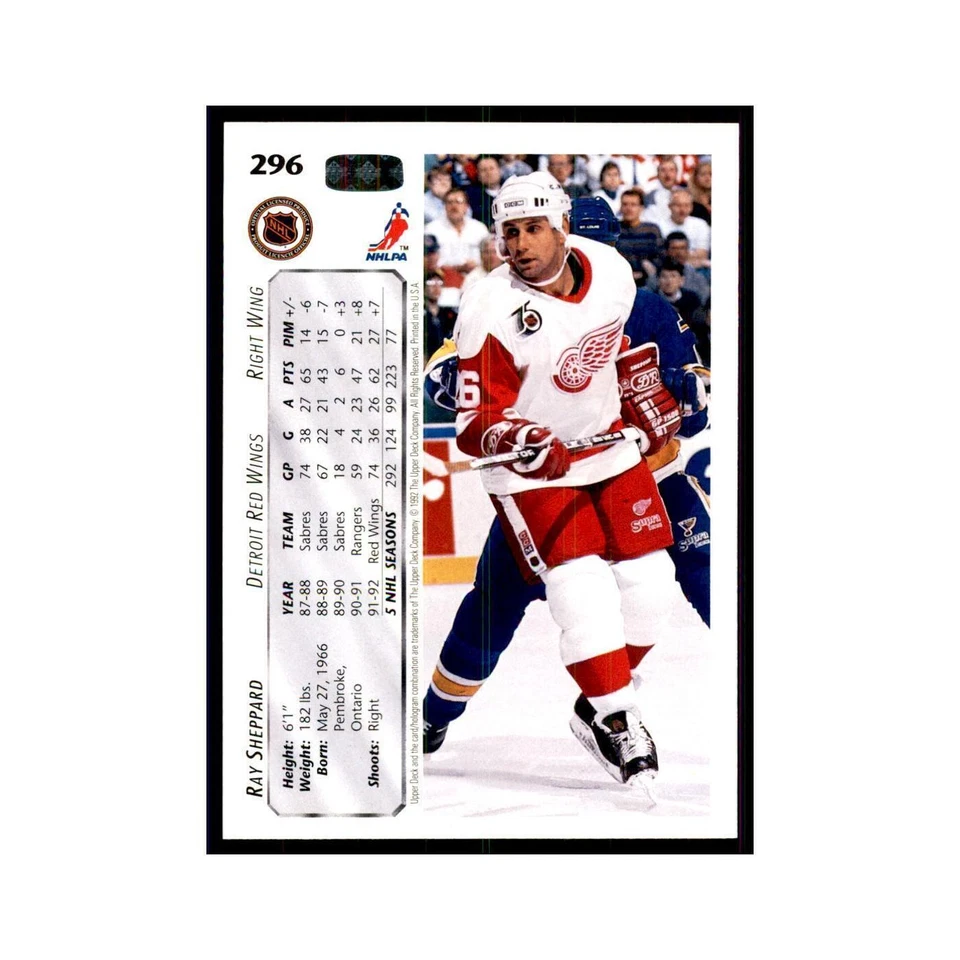 1992 Upper Deck Ray Sheppard Hockey Cards #296 - Image 2 of 3