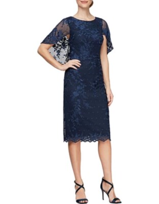 ALEX EVENINGS Short embroidered capelet sheath dress SIZE 6 NAVY NEW | eBay ALEX EVENINGS Short embroidered capelet sheath dress SIZE 6 NAVY NEW | eBay