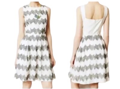 Anthropologie Cory Lynn Calter White Linen Blend Embroidery Fit Flare Dress Sz 0