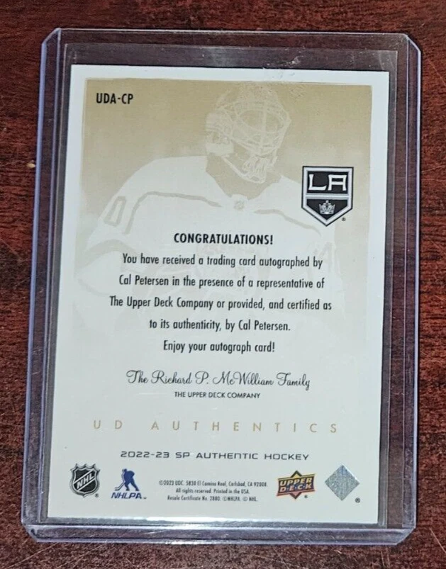 2022-23 SP AUTHENTIC CAL PETERSEN UD AUTHENTICS AUTO KINGS #UDA-CP - Image 2 of 2