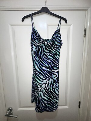 River Island Zebra Print Purple Green Cowl Neck Mini Dress Size UK
