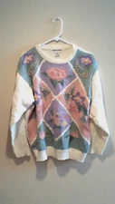 Vintage Clothing Pastel Floral Sweater - Alfred Dunner - Extra Large XL - White