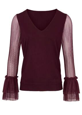 Ashley Brooke Damen Designer-Pullover mit Plisseeärmeln, bordeaux