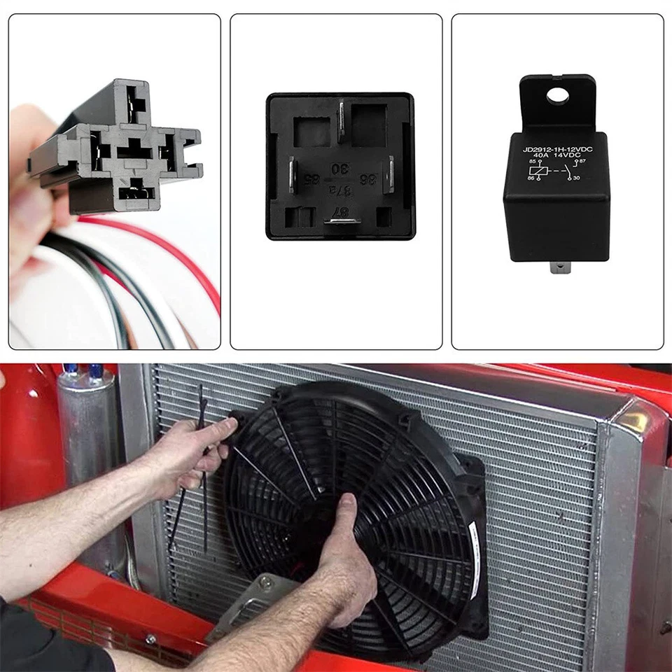185/175 Car Dual Electric Cooling Fan Wiring Harness Relay Kit Thermostat Sensor - Image 4 of 4