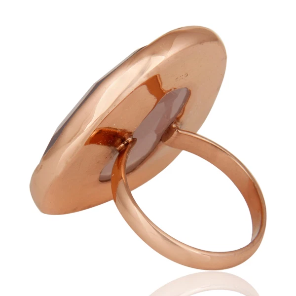 Joias de casamento feitas à mão anel declaração pedra preciosa calcedônia folheado a ouro rosa 18k - Imagem 3 de 4