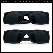 All Black Mens Classic 90s Biker Style Square Rectangle Plastic Sunglasses