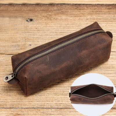 Retro Genuine Leather Pencil Case Pen Pouch Stationery storage Bag 16.2x5.5x5cm