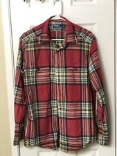 Polo Ralph Lauren Mens Large Red Multicolor Plaid Western Style Pockets