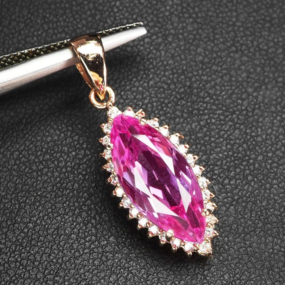 Espetaculares pingentes de safira rosa fúcsia 6,50 ct 925 prata esterlina ouro rosa - Imagem 2 de 4