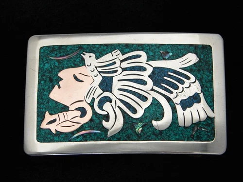 RB07174 VINTAGE 1970s **WARRIOR** TURQUOISE SOUTHWESTERN DESIGN BELT BUCKLE
