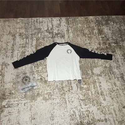 Chrome Hearts Men's Raglan Long Sleeve Graphic Logo Cross Tee White/Black L