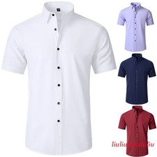 Men's Dress Shirts Formal Business Short Sleeves Slim Fit Elastic Casual Shirts