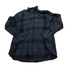 The Foundry men's Navy Plaid Flannel Shirt Long Sleeves 100% Cotton Size XLT