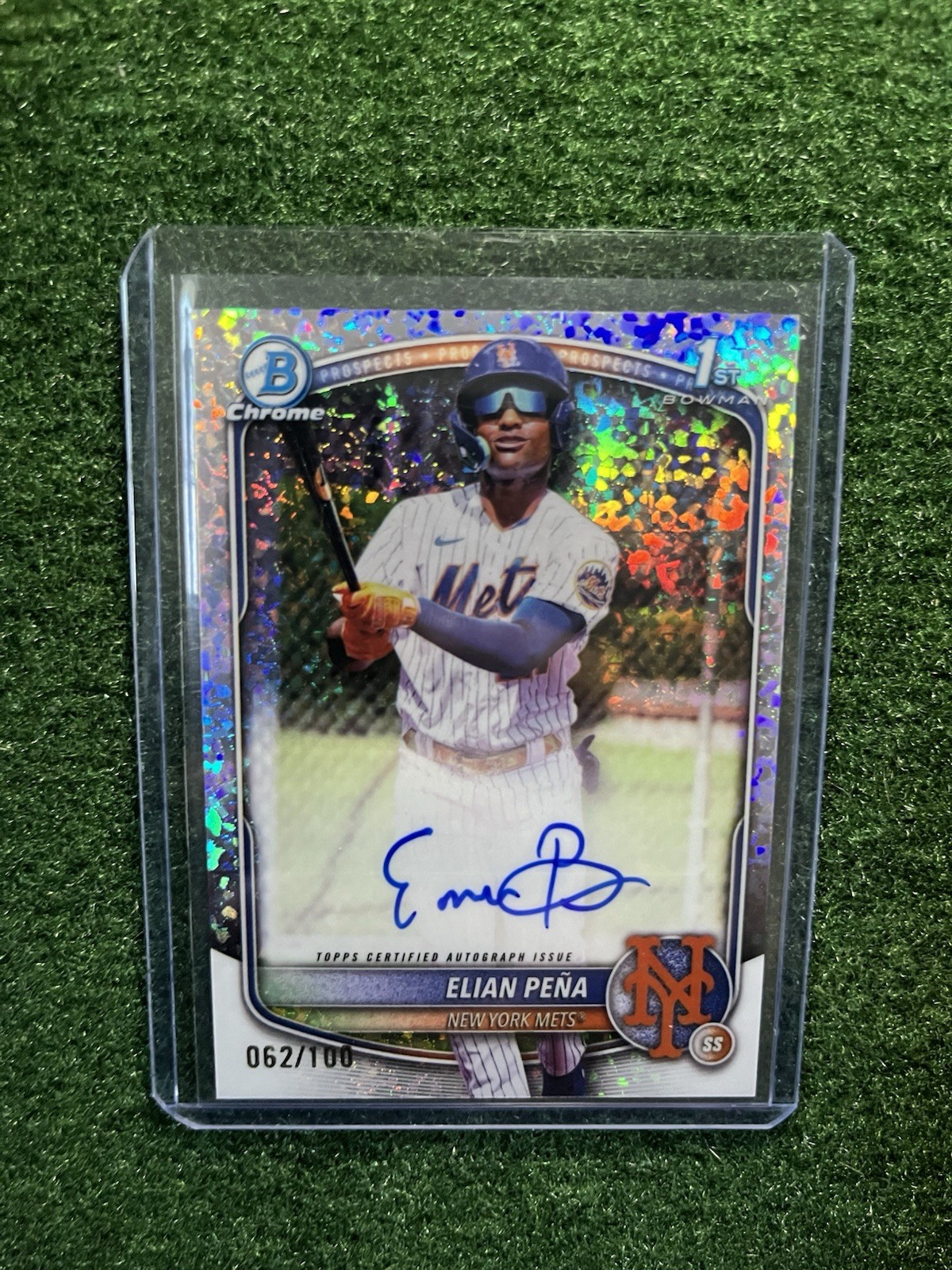 Elian Pena 1st Bowman Auto /100 Mini Diamonds Refractor 2025 Bowman Chrome, Mets