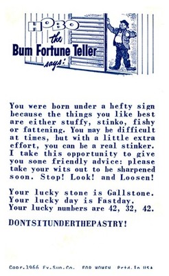 Vintage Original 1966 - ''HOBO The Bum Fortune Teller Says...'' Arcade Card