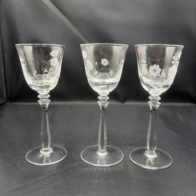 Vintage Set Of 3 Italian Cordial Glasses Hand-etched Triple Wheat Stalk Design