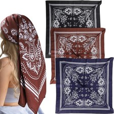 Mochabao 100 Cotton 35" x Large Head Scarf for Large, Black/Brown/Navy
