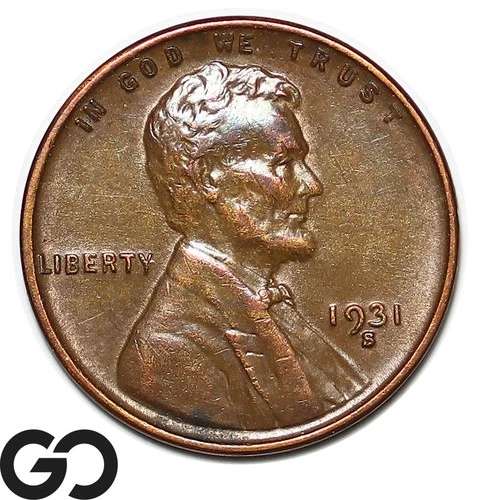 1931-S Lincoln Cent Wheat Penny, Choice AU Better Date San Francisco Issue