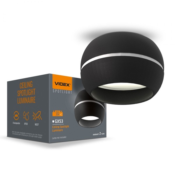 Deckenstrahler Videx FüR GX53 Lampe VL-SPF16A-B Black Aufbauleuchte Aufbauspot-image