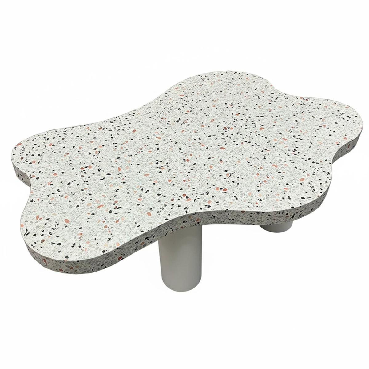 Table basse effet terrazzo Nuage 100cm gris clair antitache pour grand salon - 3
