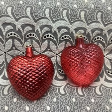 2 Vt Kurt S Adler Traditional Hand Blown Glass Heart Ornaments Made In Columbia.
