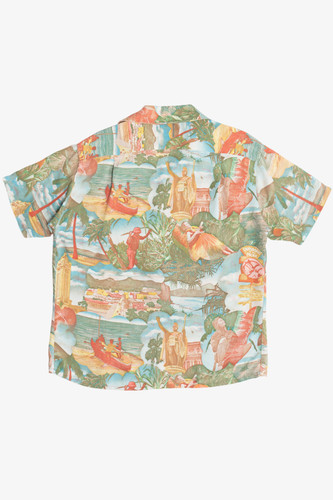Rare Vintage Hawaiian Shirt With Loop Collar Surfing Hula Washable 40/50s - Picture 7 of 7