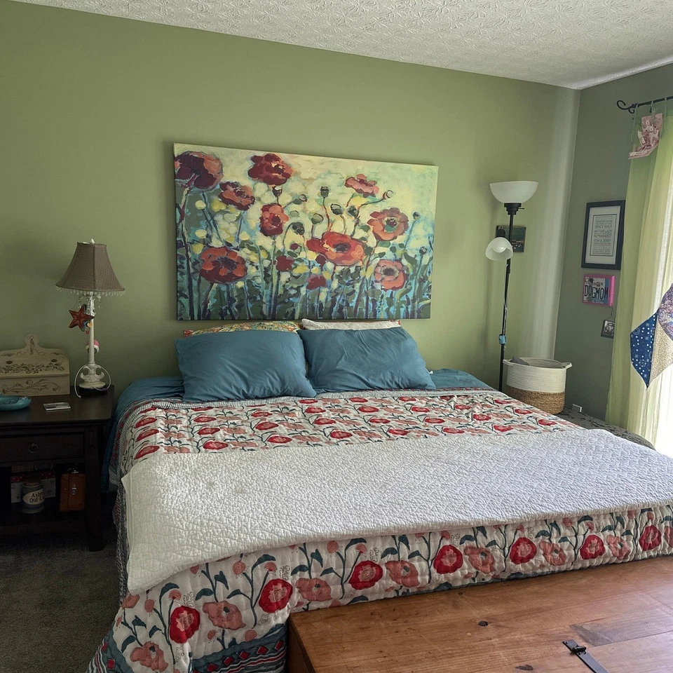 Indian Quilt Reversible 100% Cotton Blanket handmade Block Print Gray Comforter - Image 4 of 4