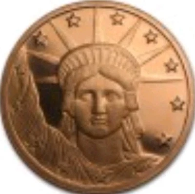 Médaille 1 Oz Cuivre 1 Once Cuivre 1 Oz Buste Statue de la Liberté 31,1 Gramme - Photo 1/2
